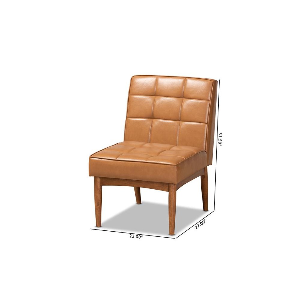 Leather Upholstered and Walnut Brown Finished Wood Dining Chair