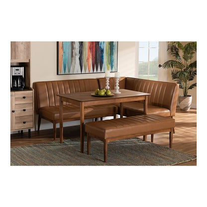 Leather Upholstered and Walnut Brown Finished Wood 4-Piece Dining Nook Set