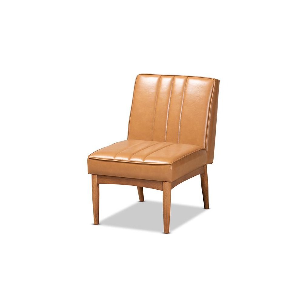 Leather Upholstered and Walnut Brown Finished Wood Dining Chair