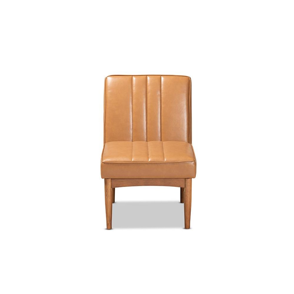 Leather Upholstered and Walnut Brown Finished Wood Dining Chair