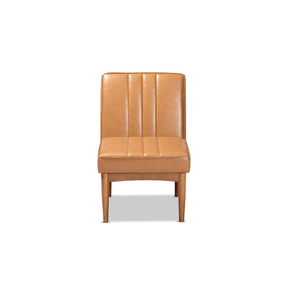 Leather Upholstered and Walnut Brown Finished Wood Dining Chair