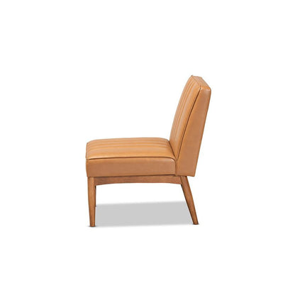 Leather Upholstered and Walnut Brown Finished Wood Dining Chair