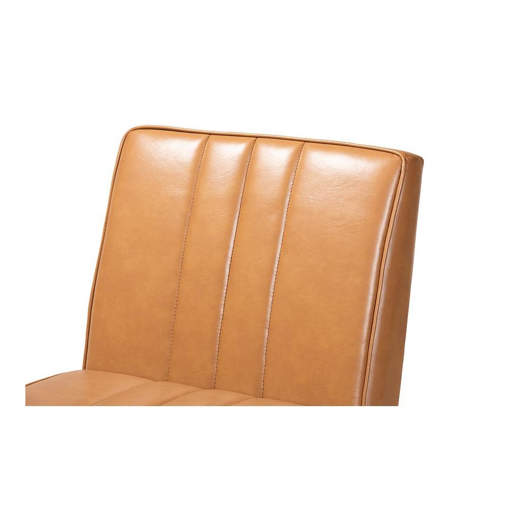 Leather Upholstered and Walnut Brown Finished Wood Dining Chair