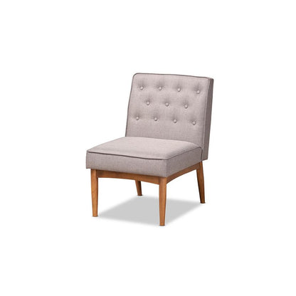 Grey Fabric Upholstered and Walnut Brown Finished Wood Dining Chair