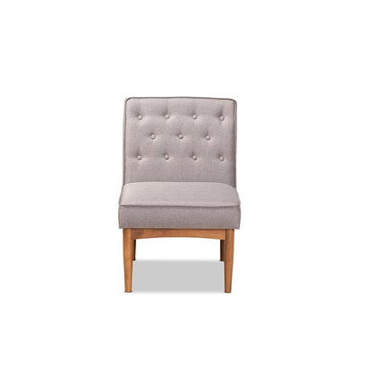 Grey Fabric Upholstered and Walnut Brown Finished Wood Dining Chair