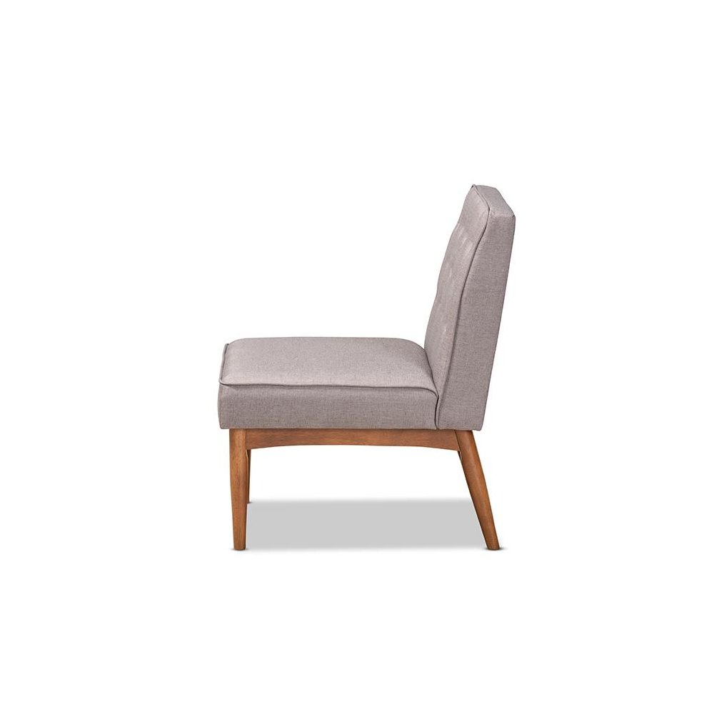 Grey Fabric Upholstered and Walnut Brown Finished Wood Dining Chair