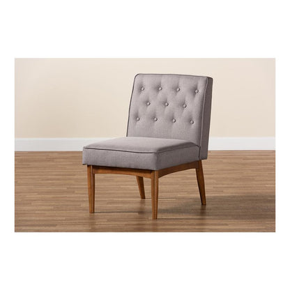 Grey Fabric Upholstered and Walnut Brown Finished Wood Dining Chair