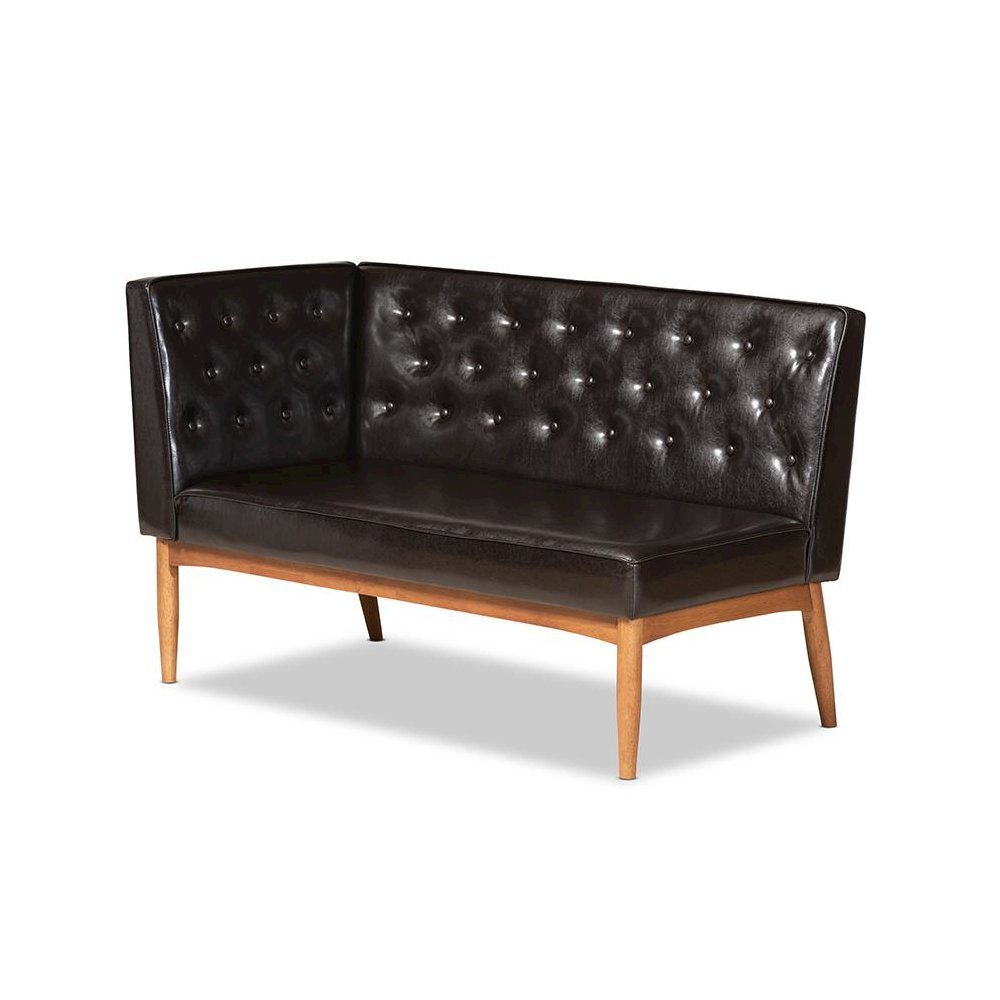 Leather Upholstered and Walnut Brown Finished Wood 3-Piece Dining Nook Set