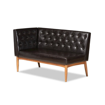 Leather Upholstered and Walnut Brown Finished Wood 3-Piece Dining Nook Set