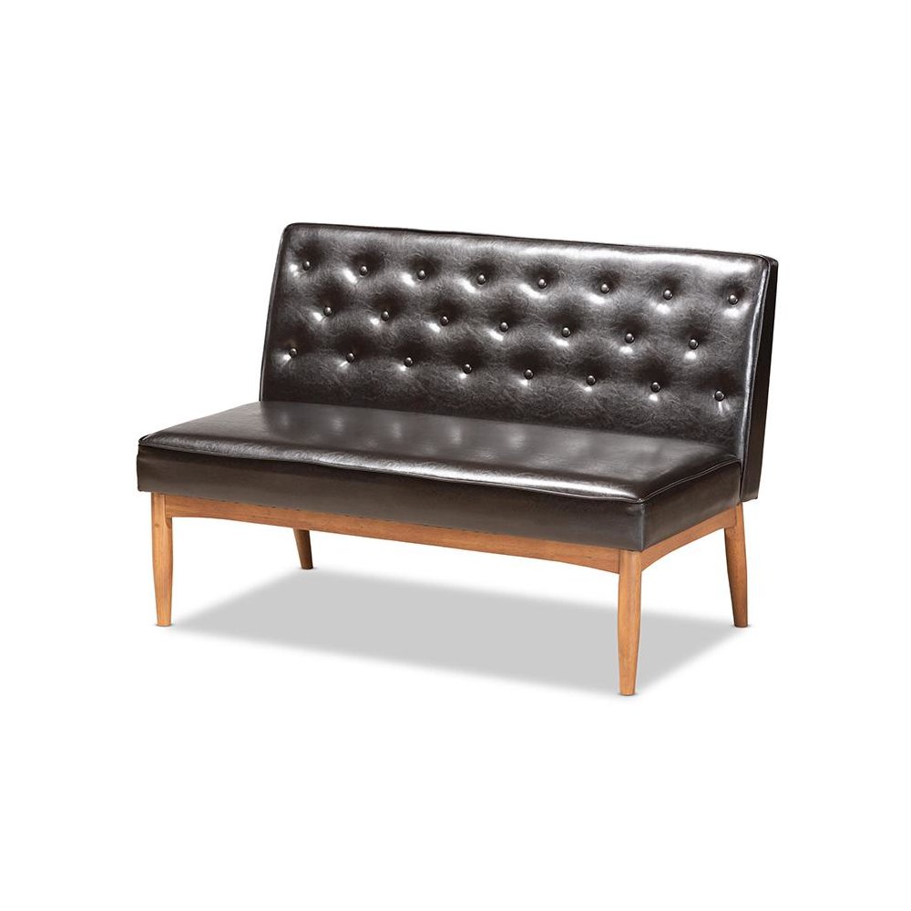 Leather Upholstered and Walnut Brown Finished Wood 3-Piece Dining Nook Set