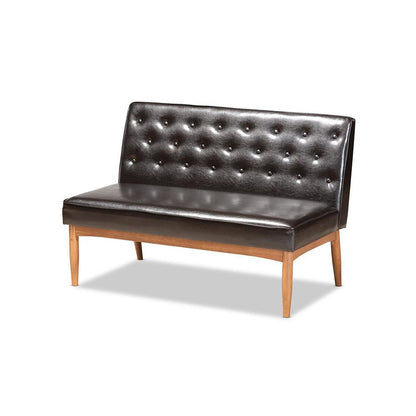 Leather Upholstered and Walnut Brown Finished Wood 3-Piece Dining Nook Set