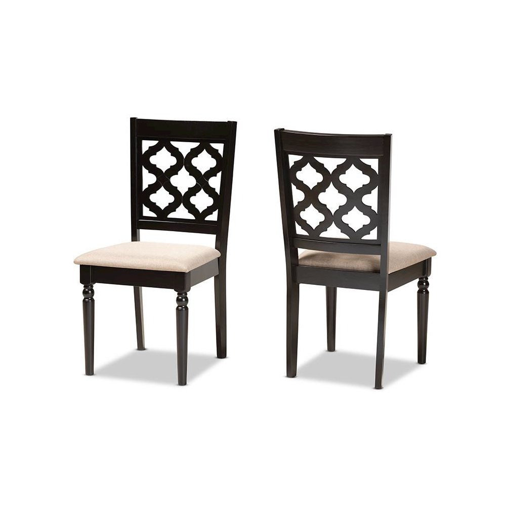 Sand Fabric Upholstered and Dark Brown Finished Wood 2-Piece Dining Chair Set