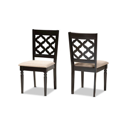 Sand Fabric Upholstered and Dark Brown Finished Wood 2-Piece Dining Chair Set