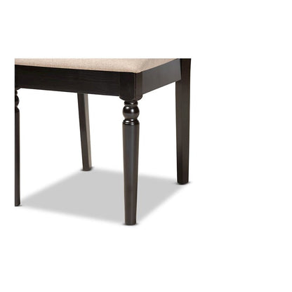 Sand Fabric Upholstered and Dark Brown Finished Wood 7-Piece Dining Set