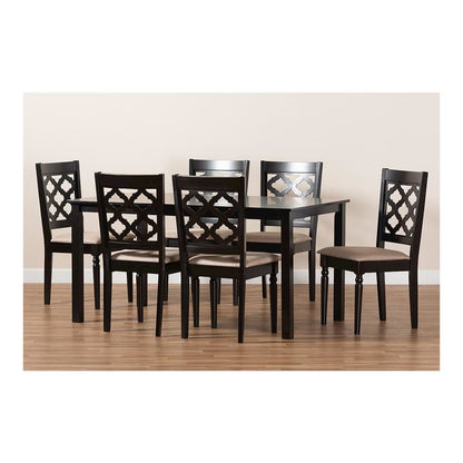 Sand Fabric Upholstered and Dark Brown Finished Wood 7-Piece Dining Set
