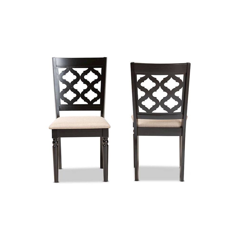 Sand Fabric Upholstered and Dark Brown Finished Wood 2-Piece Dining Chair Set