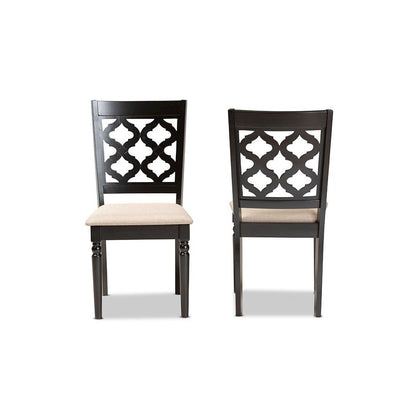 Sand Fabric Upholstered and Dark Brown Finished Wood 2-Piece Dining Chair Set
