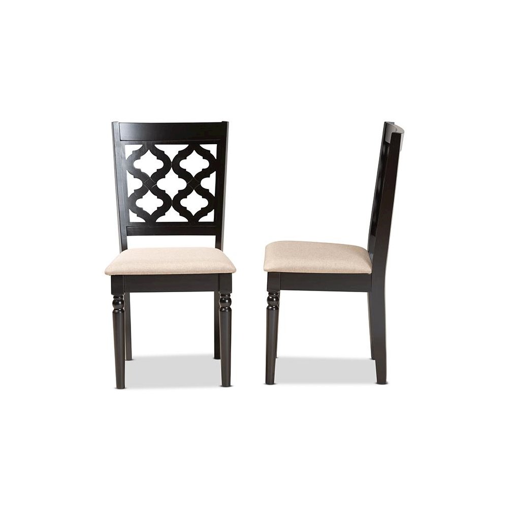 Sand Fabric Upholstered and Dark Brown Finished Wood 2-Piece Dining Chair Set