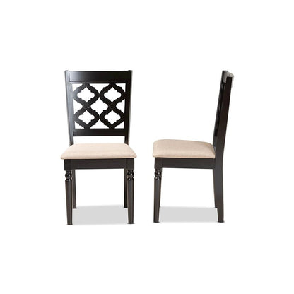 Sand Fabric Upholstered and Dark Brown Finished Wood 2-Piece Dining Chair Set