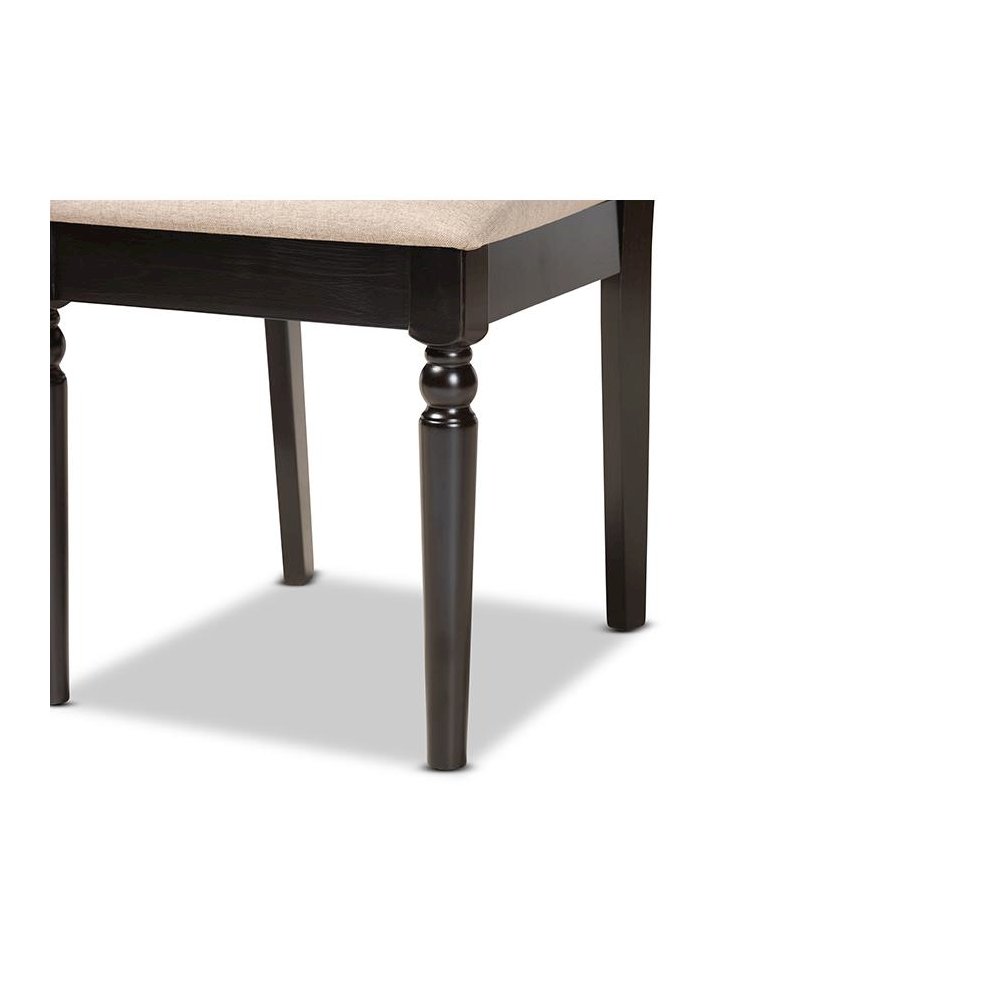 Sand Fabric Upholstered and Dark Brown Finished Wood 2-Piece Dining Chair Set