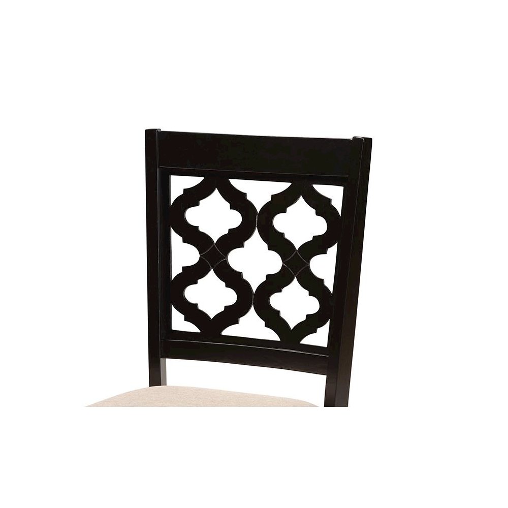 Sand Fabric Upholstered and Dark Brown Finished Wood 5-Piece Dining Set