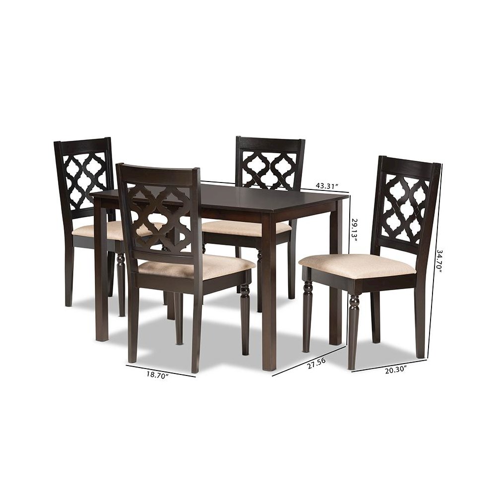 Sand Fabric Upholstered and Dark Brown Finished Wood 5-Piece Dining Set