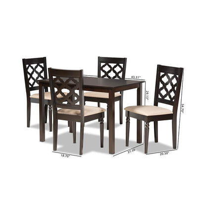 Sand Fabric Upholstered and Dark Brown Finished Wood 5-Piece Dining Set