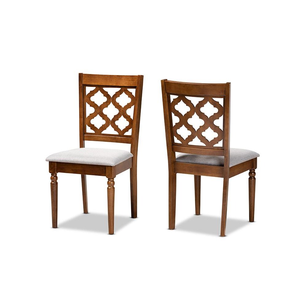 Grey Fabric Upholstered and Walnut Brown Finished Wood 2-Piece Dining Chair Set