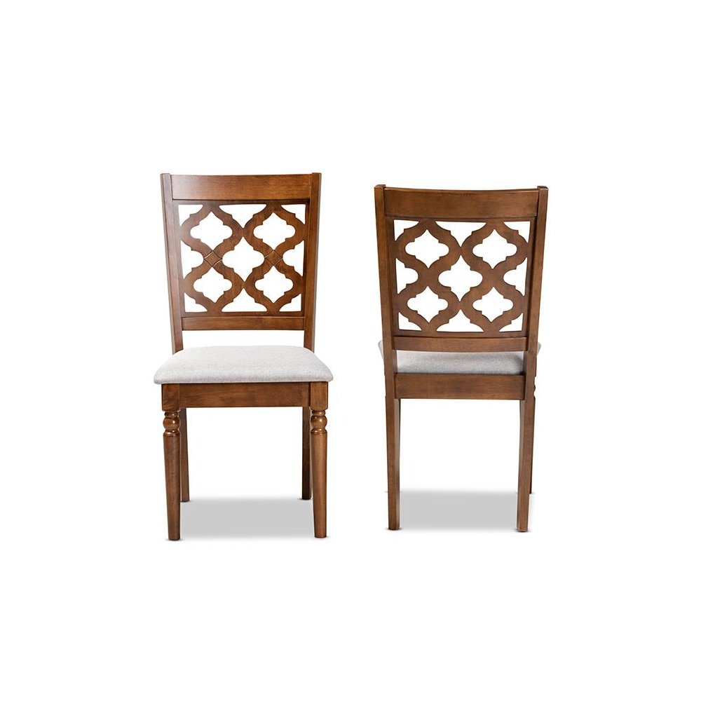 Grey Fabric Upholstered and Walnut Brown Finished Wood 2-Piece Dining Chair Set