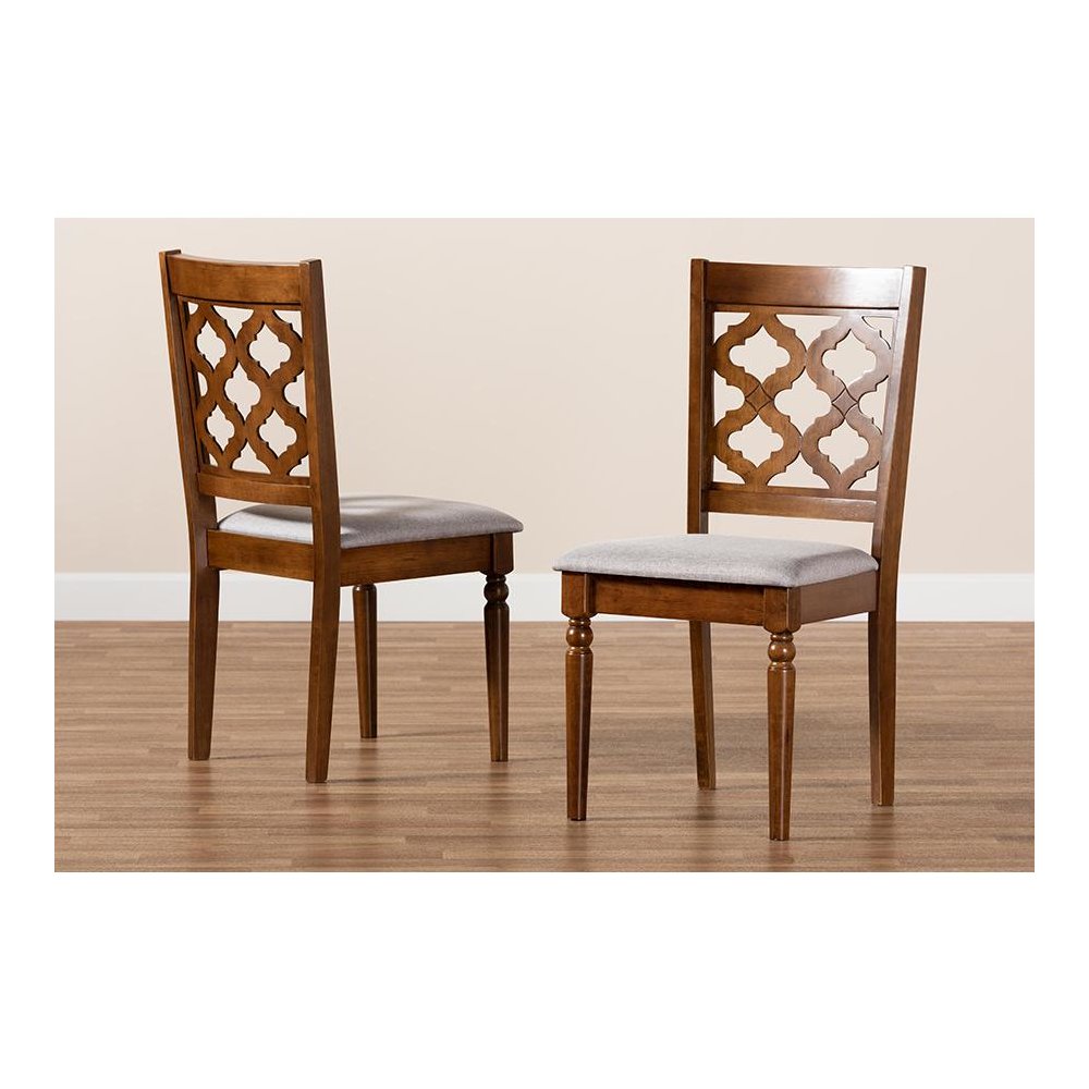 Grey Fabric Upholstered and Walnut Brown Finished Wood 2-Piece Dining Chair Set