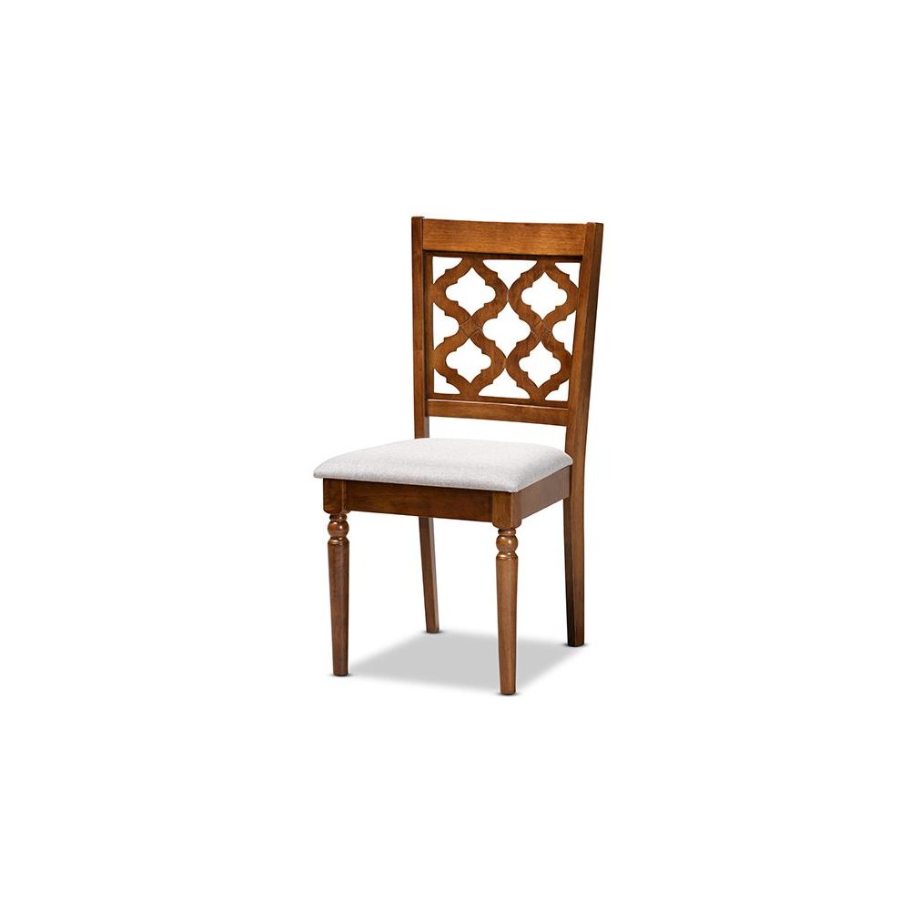 Grey Fabric Upholstered and Walnut Brown Finished Wood 5-Piece Dining Set