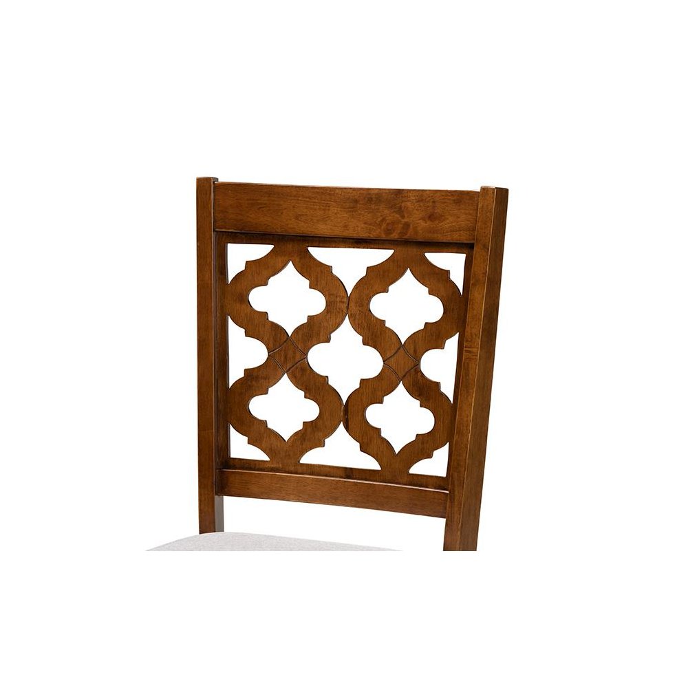 Grey Fabric Upholstered and Walnut Brown Finished Wood 5-Piece Dining Set