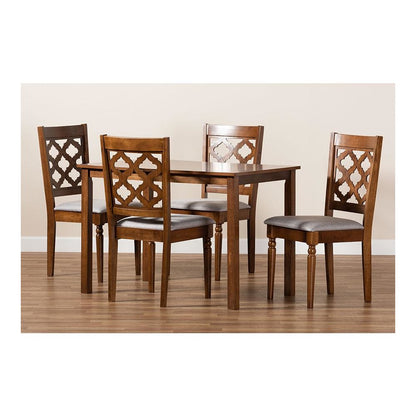 Grey Fabric Upholstered and Walnut Brown Finished Wood 5-Piece Dining Set