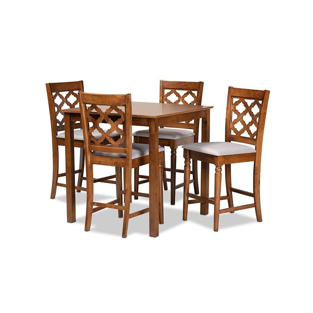 Walnut Brown Finished Wood 5-Piece Pub Set