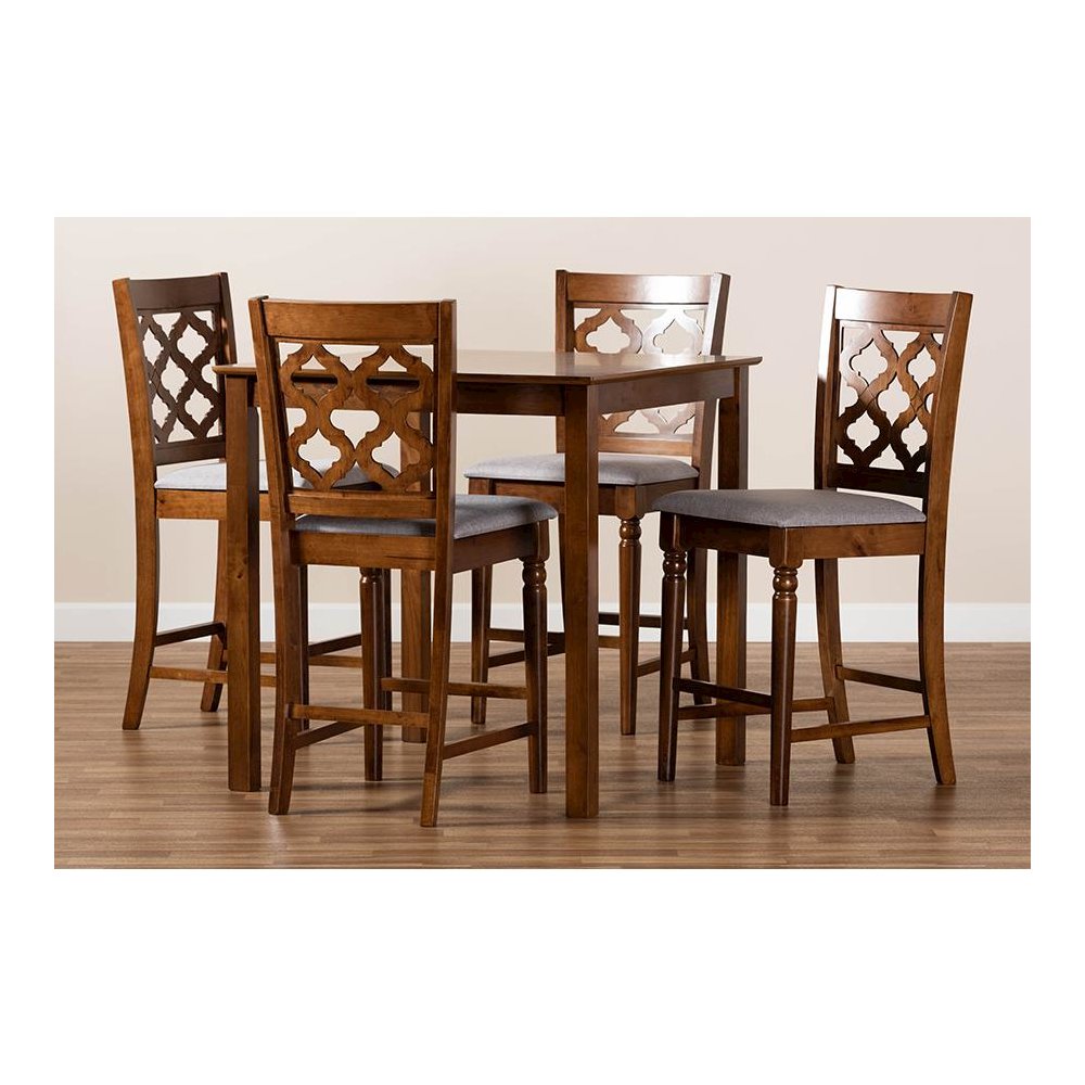 Walnut Brown Finished Wood 5-Piece Pub Set