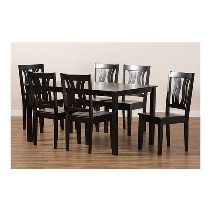 Transitional Dark Brown Finished Wood 7-Piece Dining Set