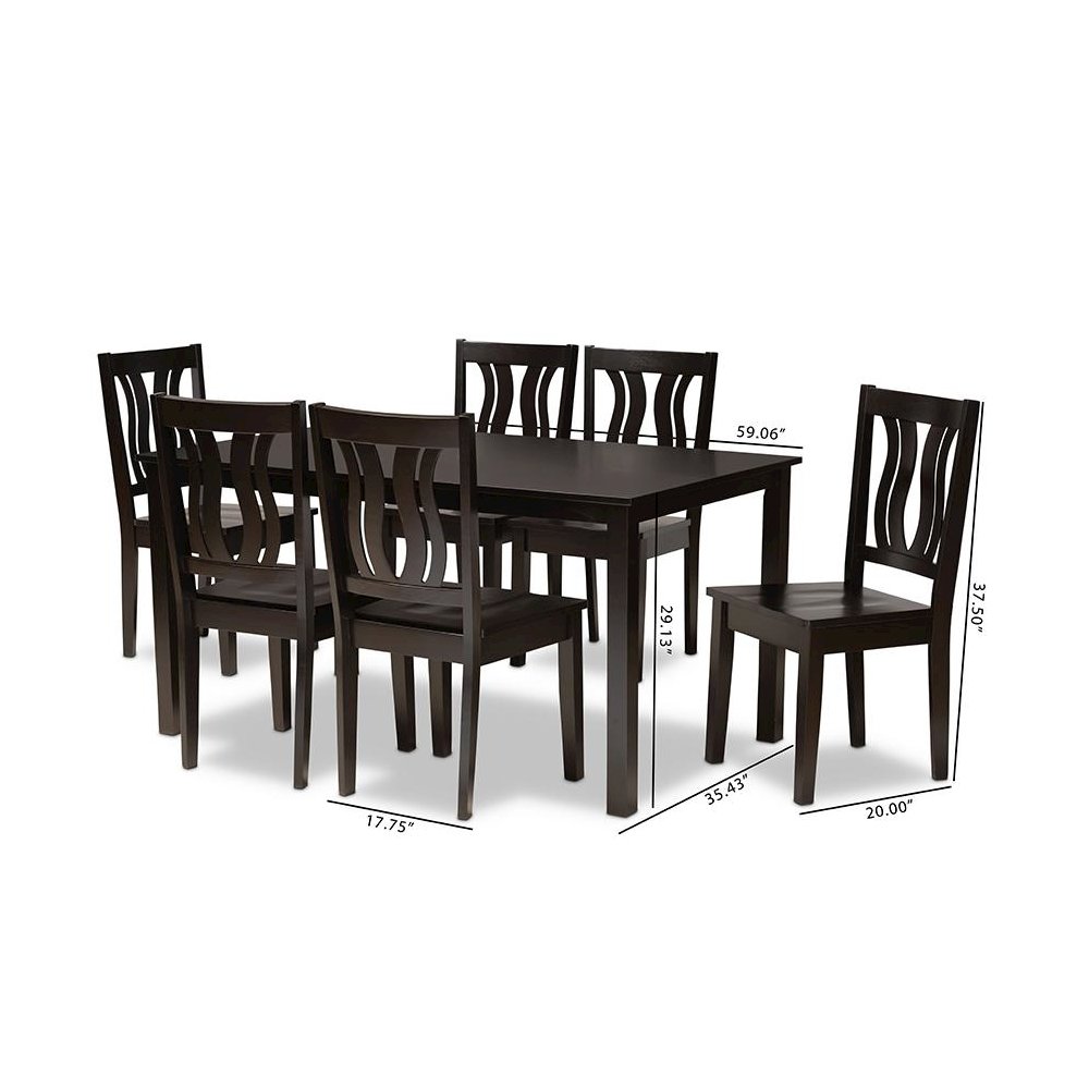 Transitional Dark Brown Finished Wood 7-Piece Dining Set