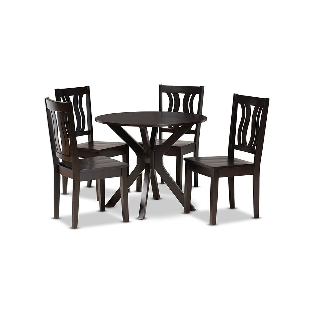 Transitional Dark Brown Finished Wood 5-Piece Dining Set