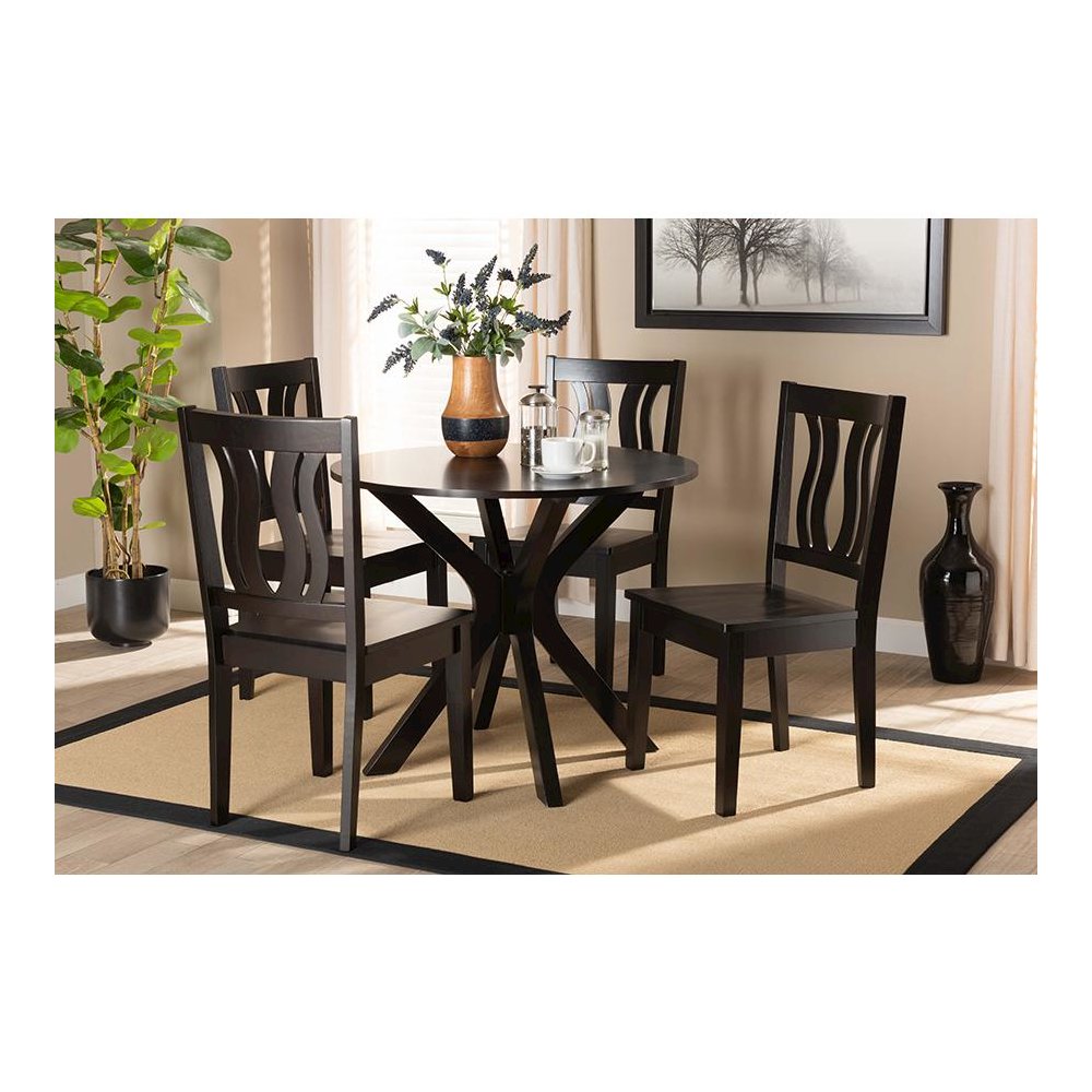 Transitional Dark Brown Finished Wood 5-Piece Dining Set