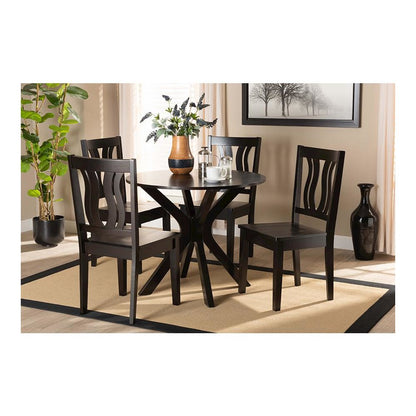 Transitional Dark Brown Finished Wood 5-Piece Dining Set