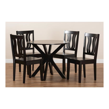 Transitional Dark Brown Finished Wood 5-Piece Dining Set
