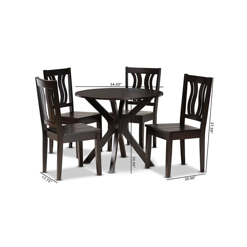 Transitional Dark Brown Finished Wood 5-Piece Dining Set