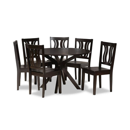Transitional Dark Brown Finished Wood 7-Piece Dining Set