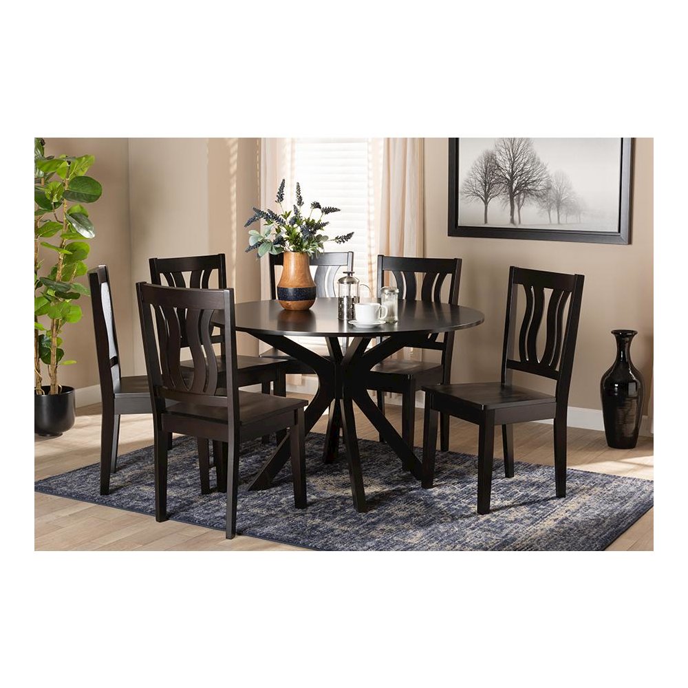 Transitional Dark Brown Finished Wood 7-Piece Dining Set