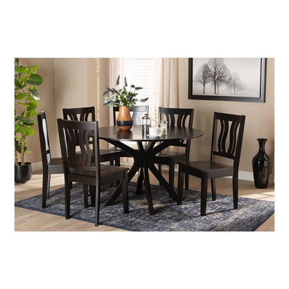 Transitional Dark Brown Finished Wood 7-Piece Dining Set