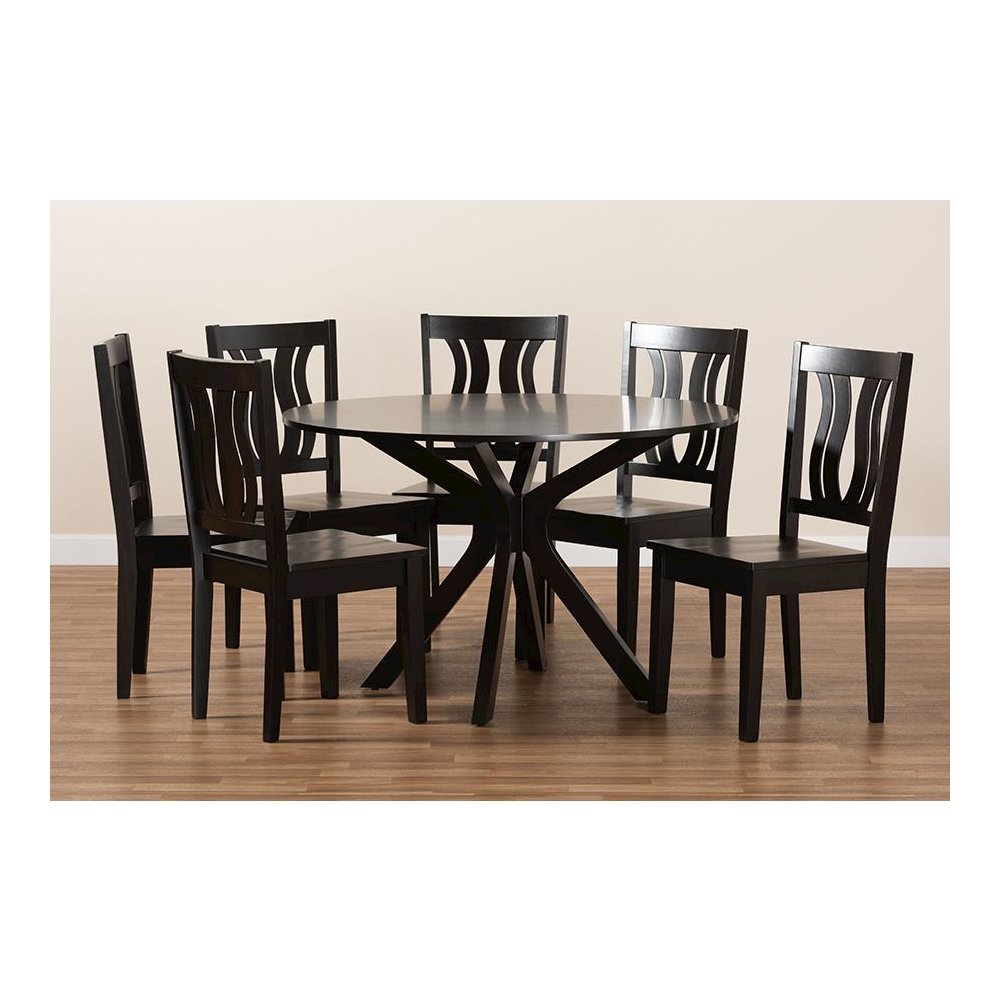 Transitional Dark Brown Finished Wood 7-Piece Dining Set