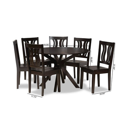 Transitional Dark Brown Finished Wood 7-Piece Dining Set