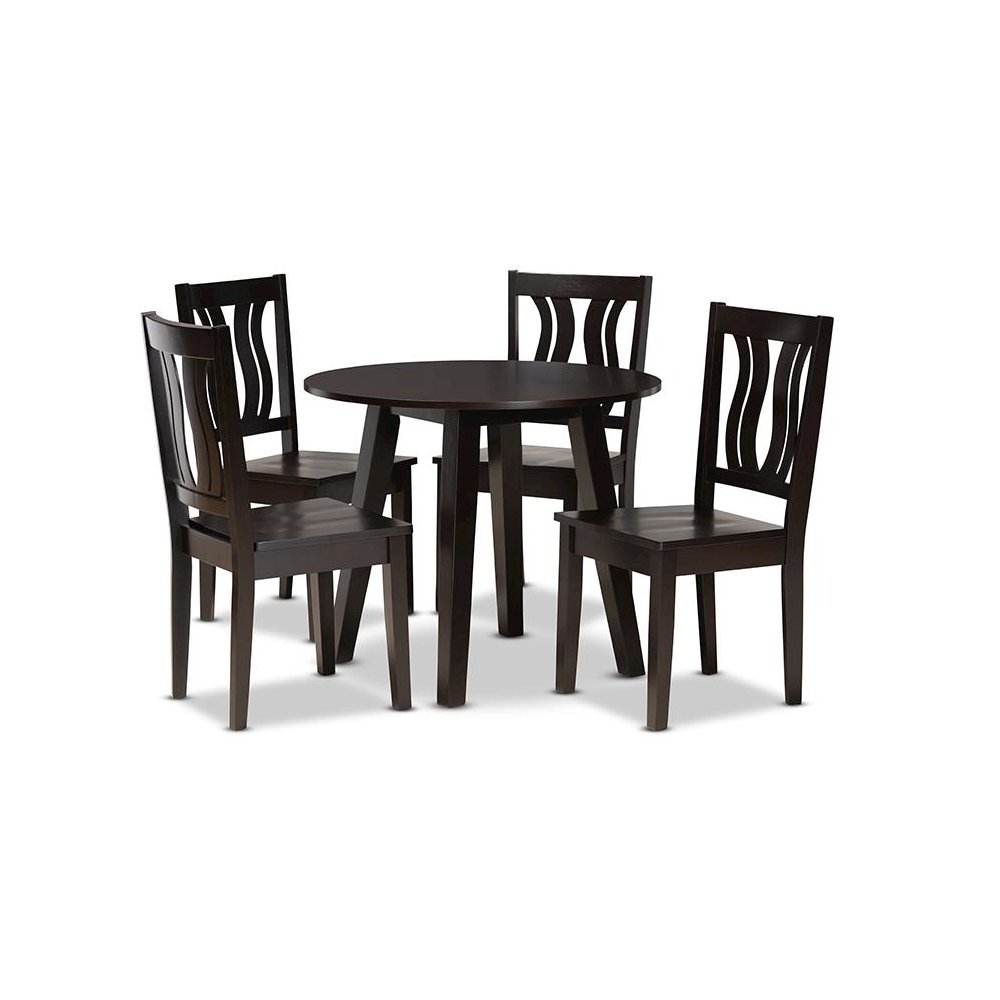 Transitional Dark Brown Finished Wood 5-Piece Dining Set