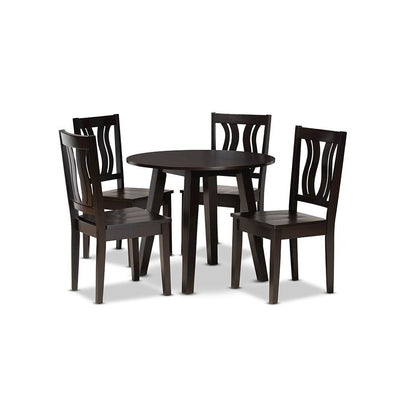 Transitional Dark Brown Finished Wood 5-Piece Dining Set