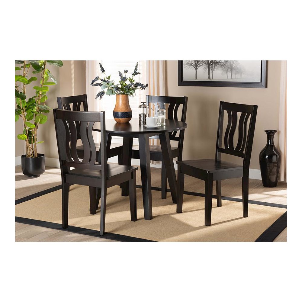 Transitional Dark Brown Finished Wood 5-Piece Dining Set